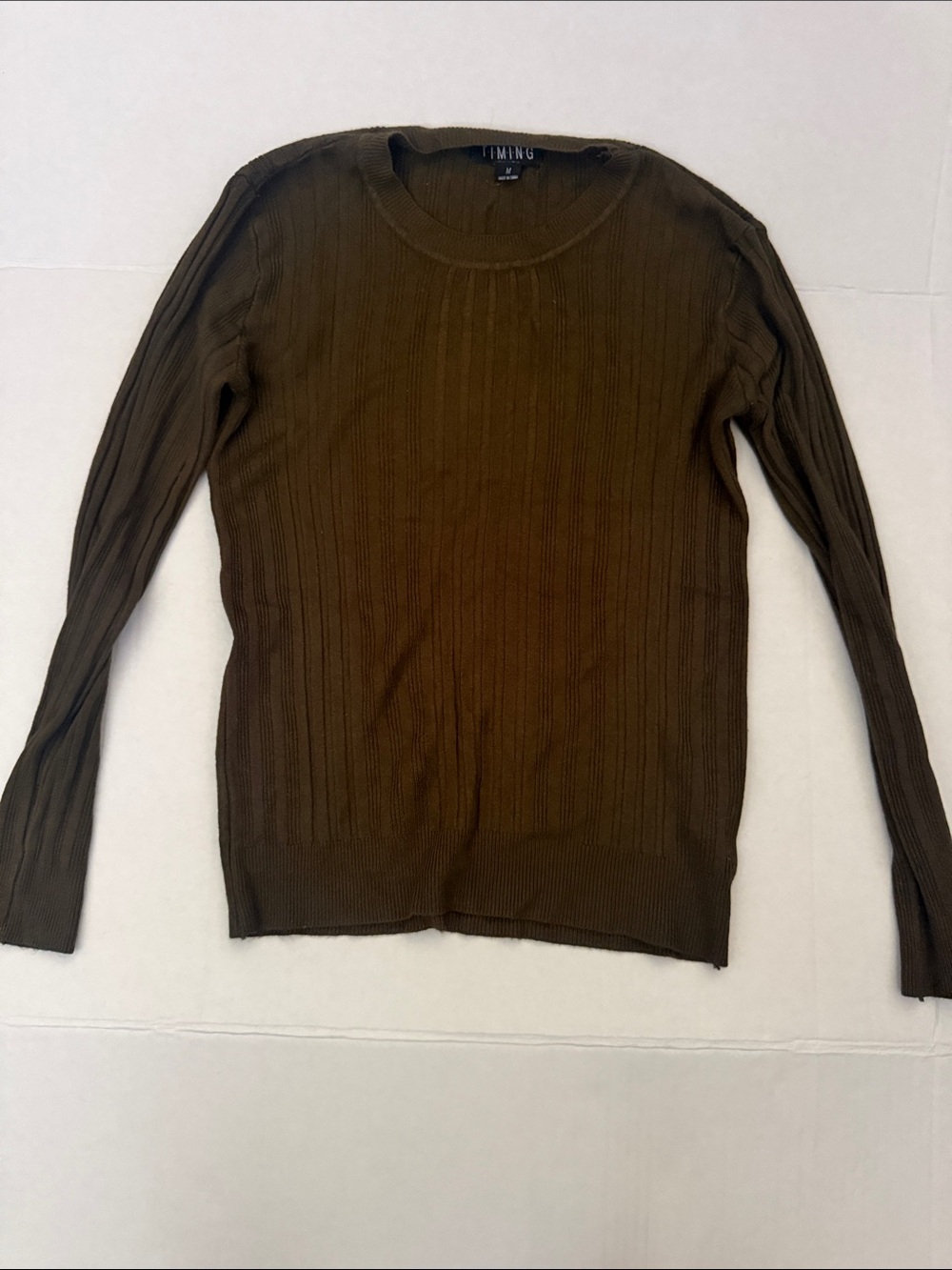 Timing Olive Ribbed Crewneck Long-Sleeve Sweater